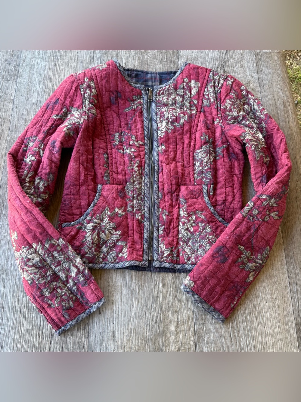 Peruvian Connection Quilted Reversible Plaid Full Zip Jacket Size Small